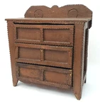 Antique Wooden Hand Carved Tramp Art Table Top Dresser 3 Drawers Needs Repair. Fixed Price $165.00.