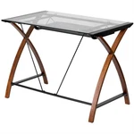 Modern Cherry Glass Top Computer Desk With Keyboard Tray Home Office. Fixed Price $363.99.