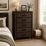 Nordic 5-DRAWER Chest, Dark Brown Pine, Bedroom Storage Cabinet, 34X17X49". Fixed Price $335.35.