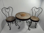 Doll Size Parlor Metal & Wood Heart Back Chairs And Table Bistro Set Project. Fixed Price $47.98.