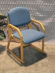 Sauder 2 Position Blond Wood Frame Blue Fabric Classic Office Side Guest Chair. Fixed Price $363.95.