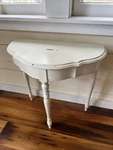 Antique Demi-lune Console Table Solid Wood Off White Painted Turned Legs 24. Fixed Price $149.98.