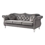 Pemberly ROW17" Transitional Velvet Tufted Sofa With 2 Pillows In Dark Gray. Fixed Price $734.97.