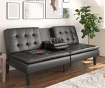 Mainstays Memory Foam Futon With Cupholders And Usb, Black Faux Leather. Fixed Price $349.99.