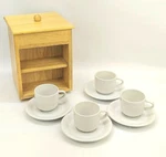 Cup & Saucer Set W/ Rotating Wood Display Caddy Great For Espresso! Thailand. Fixed Price $12.99.