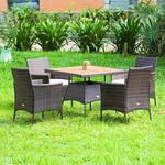 Costway 5PCS Patio Rattan Dining Furniture Set Arm Chair Wooden Table - See. Fixed Price $313.75.