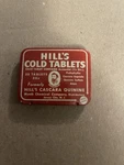 Hills Cold Tablets Cascara Quinine Tin Empty Advertising Apothecary Wyeth. Fixed Price $7.75.