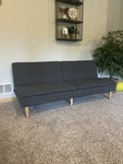 Gray Tufted Convertible Futon Sofa Bed, Modern Fabric W/ Wood Legs. Fixed Price $70.00.