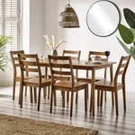 7 Pc Solid Wood Oak Finish Dining Room Set Table 6 Chairs Kitchen Rustic. Fixed Price $1429.95.
