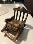 Rustic Wooden Rocking Chair Holder W/ 4 Coasters Antique, Collectible. Fixed Price $70.00.