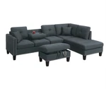 Poundex 3-PIECE Charcoal Fabric Upholstered Sectional Sofa Set With Ottoman. Fixed Price $649.21.