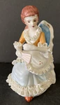 Victorian Lady Figurine Sitting Chair Southern Belle Fan Intricate 5.5 Tall. Fixed Price $15.00.