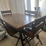 Ashley Medium Brown Dining Table Set Wood Metal Rectangular With 2 Chairs. Fixed Price $300.00.