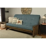 Pemberly Row Queen-size Wood Futon With Linen Aqua Blue Mattress. Fixed Price $929.47.