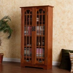 Media Storage Cabinet Oak Glass Door Adjustable Shelves Dvd Cd Organizer. Fixed Price $261.80.