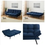 Mainstays Memory Foam Futon Blue Faux Suede Fabric Sleeper Sofa Couch Winged Arm. Fixed Price $272.97.