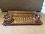 Culver Ltd Seville Caviar Cracker Serving Wood Set Gold Two 22K Bowls *htf*. Fixed Price $329.00.