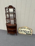 67739 Antique Mahogany Corner Shelf With Ornate Openwork Design. Fixed Price $285.00.