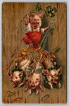 1911 Antique New Year Postcard Lucky Pigs Chariot Gold Coins Wood Grain Gilt. Fixed Price $38.99.