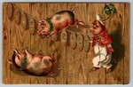 1911 Antique New Year Postcard Lucky Pigs Gold Coins Clover Wood Grain Embossed. Fixed Price $32.99.