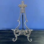 Vintage 18 Silver Tone Tabletop Display Easel Rococo Ornate Design W/ Cross. Fixed Price $85.97.