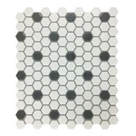 Glossy White And Black Floor Tile Porcelain Mosaic Hexagon, Sheet 10.25". Fixed Price $20.99.