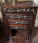 Dark Brown Carved Rosewood Nesting Tables Set Of Square 20X14X26. Fixed Price $400.00.