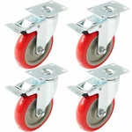 4 Pack 5 Inch Caster Wheels Swivel Plate Total Lock Brake On Red Polyurethane. Fixed Price $24.99.