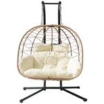 Patio Hanging Swing Chair 2 Person Egg Wicker W/cushion Outdoor. Fixed Price $287.19.