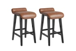2-PIECE Kitchen Island Stools, Backless Pu Leather, Wood Legs, Footrest, 300 Lbs. Fixed Price $102.29.