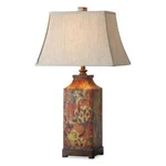 Designer Inspired Colorful Floral Print Table Lamp 32" Uttermost 27678. Fixed Price $384.00.