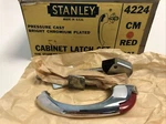 6 Vtg Stanley Chrome & Red Cabinet Latch Set 4224 Newport Mcm 3 5/8". Fixed Price $24.50.