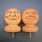 Two Vintage Hand Carved Wood Bed Post Caps - 4" High 3" Wide. Fixed Price $79.00.