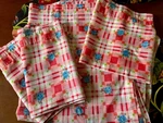 New Vintage Cotton Curtains Roses Checks Six 34" Panels And Three 11" Valances. Fixed Price $45.00.