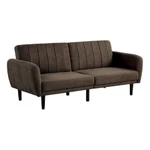Pemberly Fold Out Futon Sofa Bed In Dark Brown Retro Channel Tufted Back. Fixed Price $451.92.