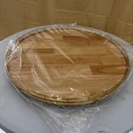 21" Round Oak Lazy Susan For Dining Table & Kitchen Organization Gold Rim. Fixed Price $64.99.