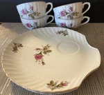 Vintage Lipper & Mann Pompadour Rose Snack Plates Cups. Fixed Price $18.00.