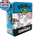 Front Porch Classics Double 15 Color Dot Dominoes Set On-the-go Travel Storage. Fixed Price $46.56.