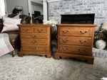 Thomasville Chippendale Three-drawer Bachelor Chests, Honey Oak Original Finish. Fixed Price $2500.00.
