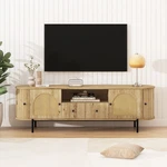Modern Stand For Up To 75" Media Console Table With Drawers Rattan Doors. Fixed Price $219.99.