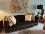 Safavieh Sienne Collection Tufted Velvet Sofa - Antique Brass. Fixed Price $750.00.