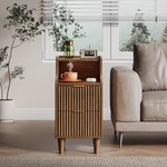 Slim Nightstand Set Of 2 With Drawers & Open Shelf, Fluted Bedside End Table. Fixed Price $102.82.