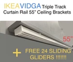 Ikea Vidga Triple Track Curtain Rail 55 Ceiling Brackets + Sliding Glider. Fixed Price $64.20.