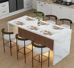 Modern Marble Print Dining Table Led Lighting Wood Accent 67X31.5X35.4IN. Fixed Price $200.00.