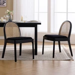 Set Of 2 Wooden Room Chair With Cane Backrest And Padded Seat Sherpa Upholstered. Fixed Price $179.90.