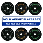 Olympic Bumper Plate Weight Lifting Set 100 Lbs Steel Hub Black Home Gym. Fixed Price $128.92.