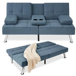 Best Choice Products Linen Upholstered Convertible Sofa Bed Futon 2 Cupholders. Fixed Price $159.99.