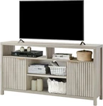 Modern Wood Tv Stand 65" Adjustable Shelf Media Cabinet, Fluted Doors,oak Gray. Fixed Price $201.80.