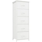 Elegant 5-DRAWER White Leather Dresser For Stylish Bedroom Organization. Fixed Price $53.19.