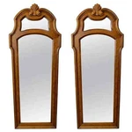 French Provincial Style Pine Wood Wall Tall Mirror By Drexel, Pair. Fixed Price $900.00.